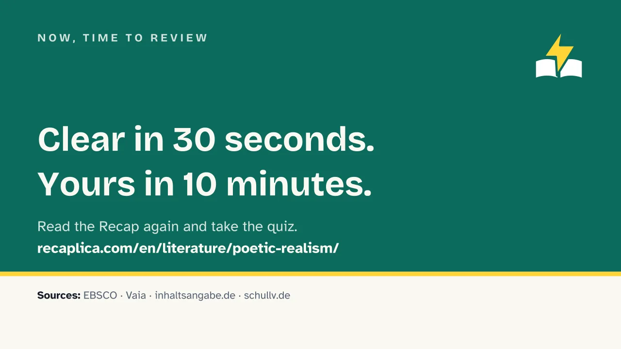 Slide 15 of the presentation on What Is Poetic Realism? Germany's 19th-Century Literary Movement: Now, time to review