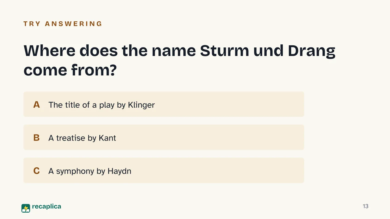 Slide 13 of the presentation on Sturm und Drang: Where does the name Sturm und Drang come from?