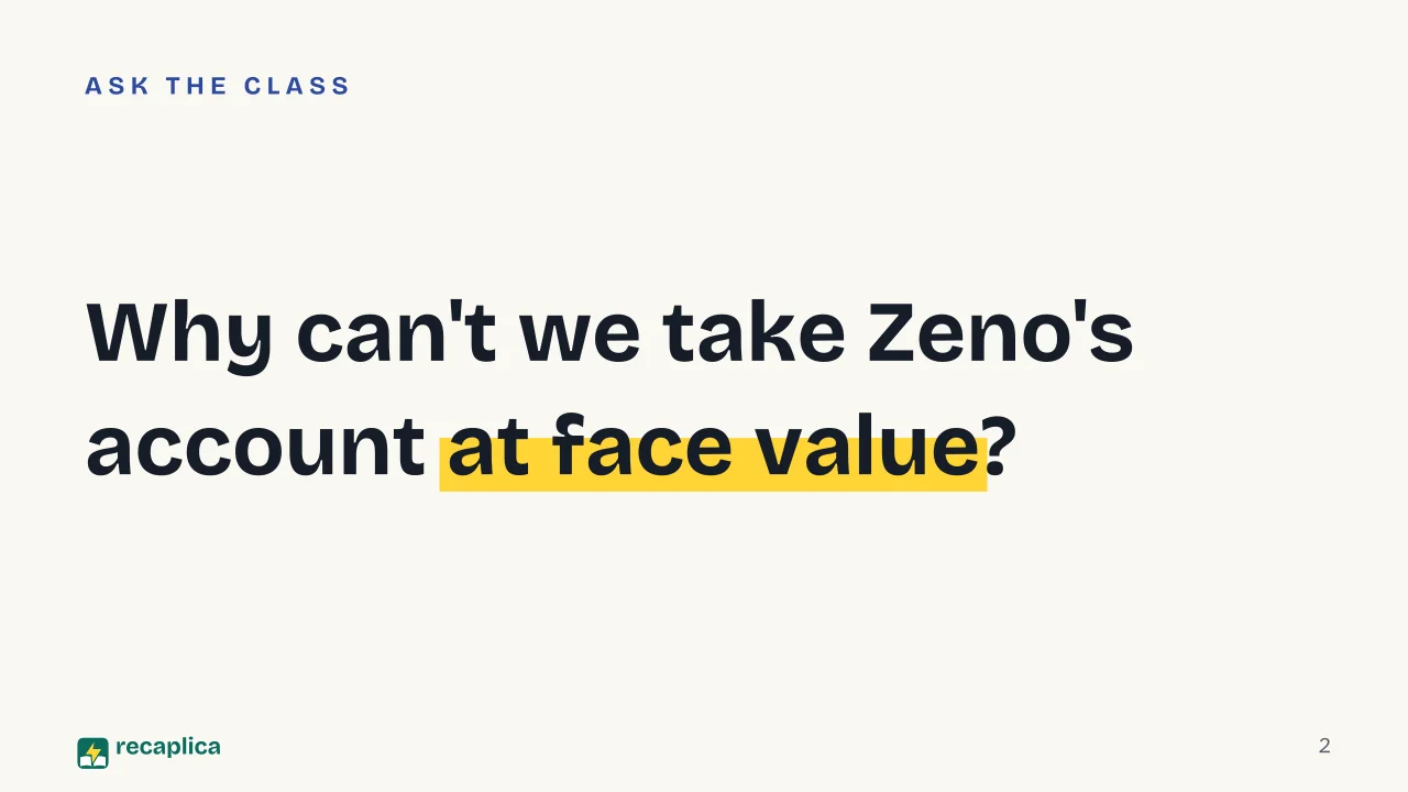 Slide 2 of the presentation on Zeno's Conscience (Confessions of Zeno): Why can't we take Zeno's account at face value?