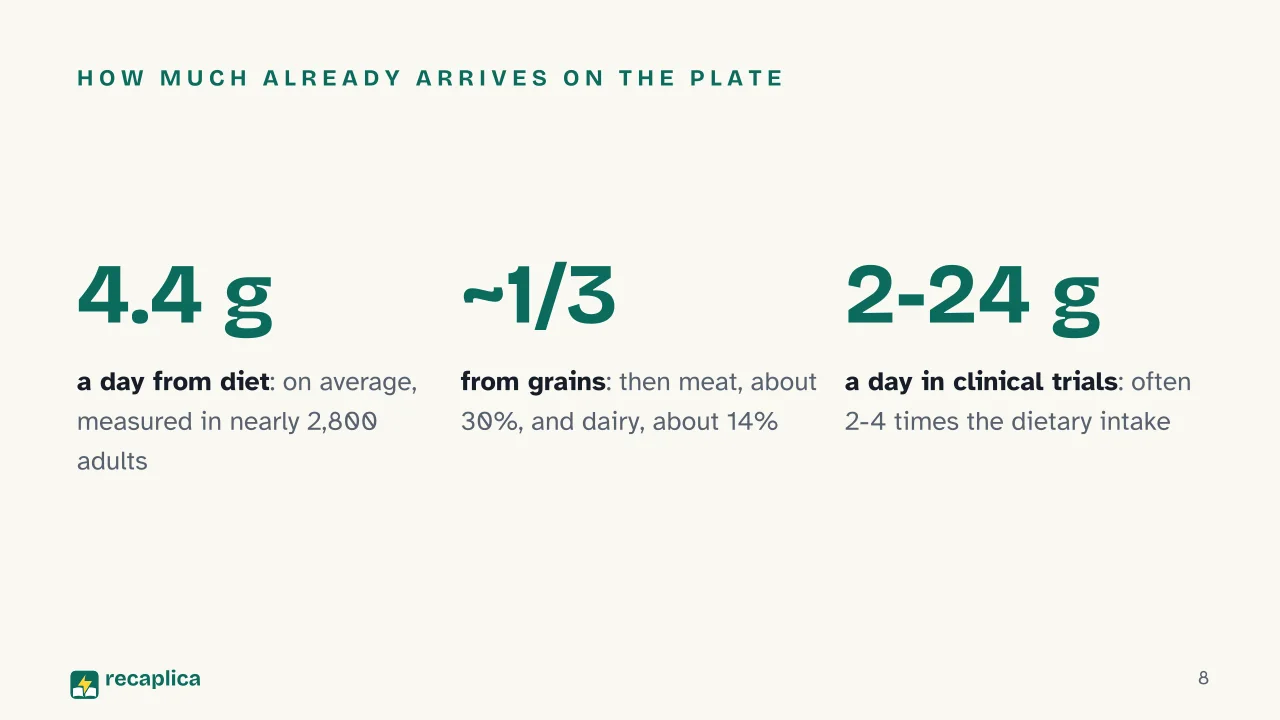 Slide 8 of the presentation on Arginine: How much already arrives on the plate
