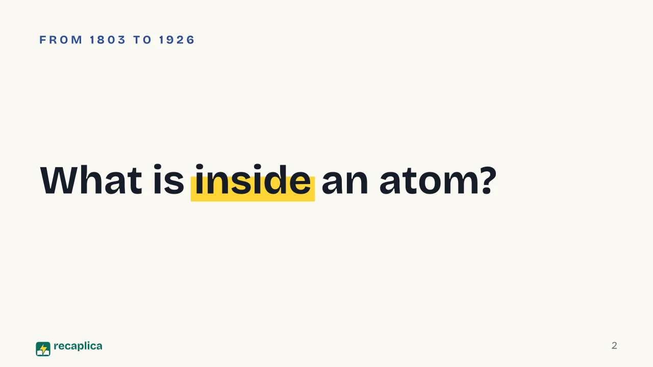 Slide 2 of the presentation on Atomic Models Timeline: What is inside an atom?