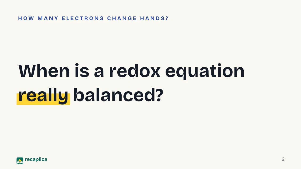 Slide 2 of the presentation on Balancing Redox Reactions: When is a redox equation really balanced?