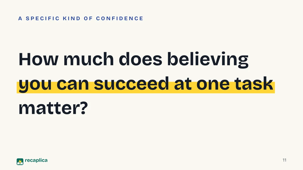 Slide 11 of the presentation on Bandura's Social Learning Theory: How much does believing you can succeed at one task matter?