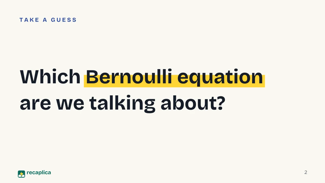 Slide 2 of the presentation on Bernoulli Differential Equation: Which Bernoulli equation are we talking about?