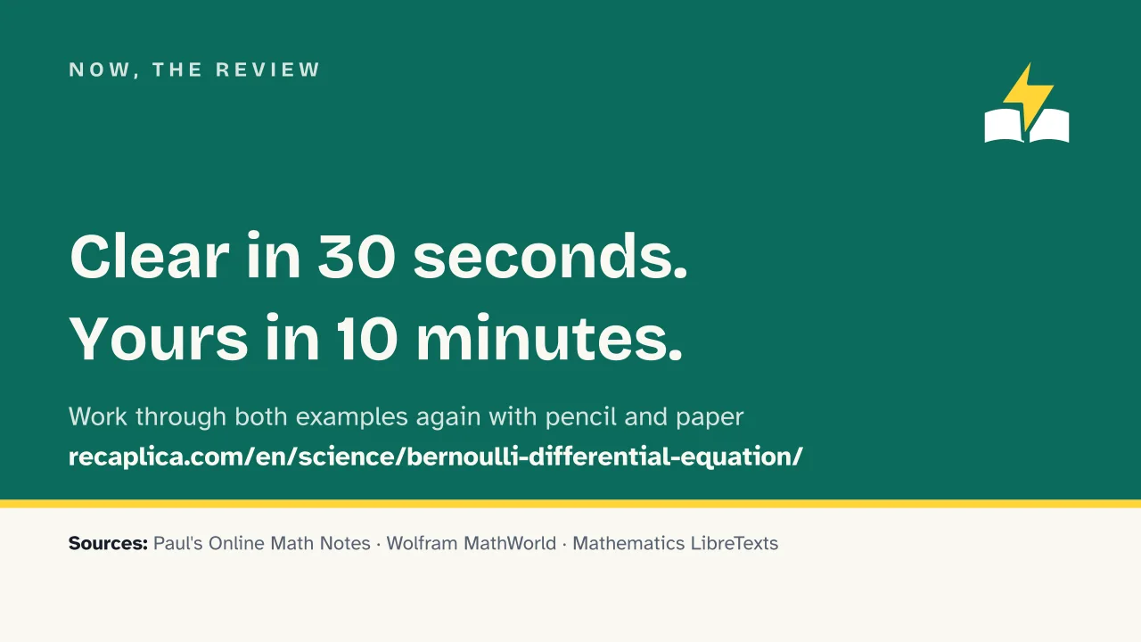 Slide 15 of the presentation on Bernoulli Differential Equation: Now, the review