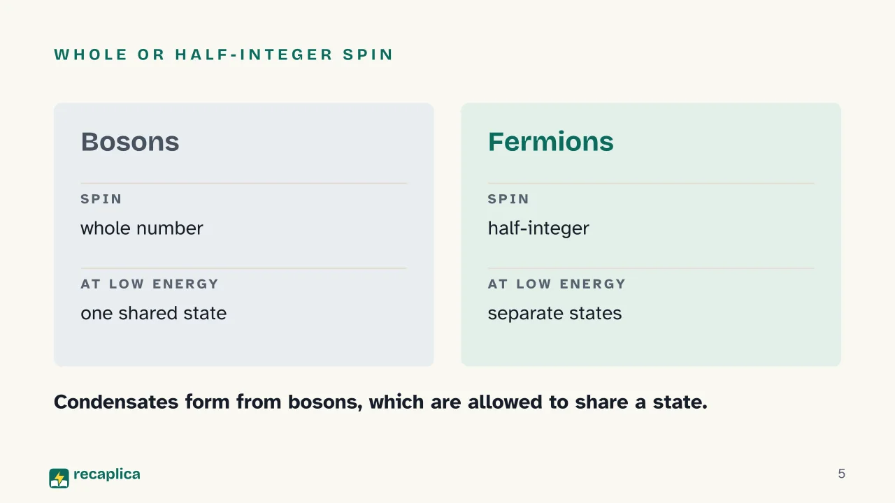 Slide 5 of the presentation on Bose-Einstein Condensate: Whole or half-integer spin