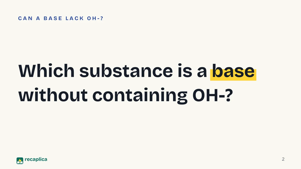Slide 2 of the presentation on Brønsted-Lowry theory: Which substance is a base without containing OH-?
