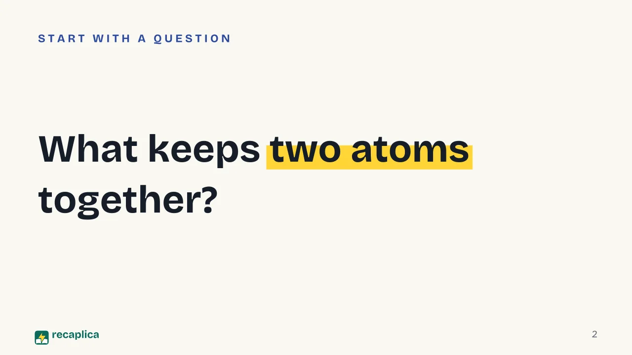 Slide 2 of the presentation on Chemical Bonds: What keeps two atoms together?