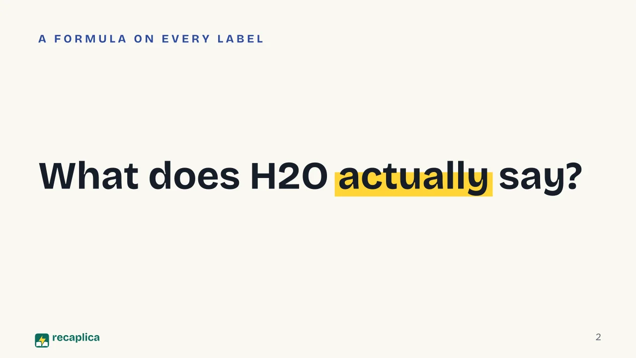 Slide 2 of the presentation on Chemical Formula: What does H2O actually say?