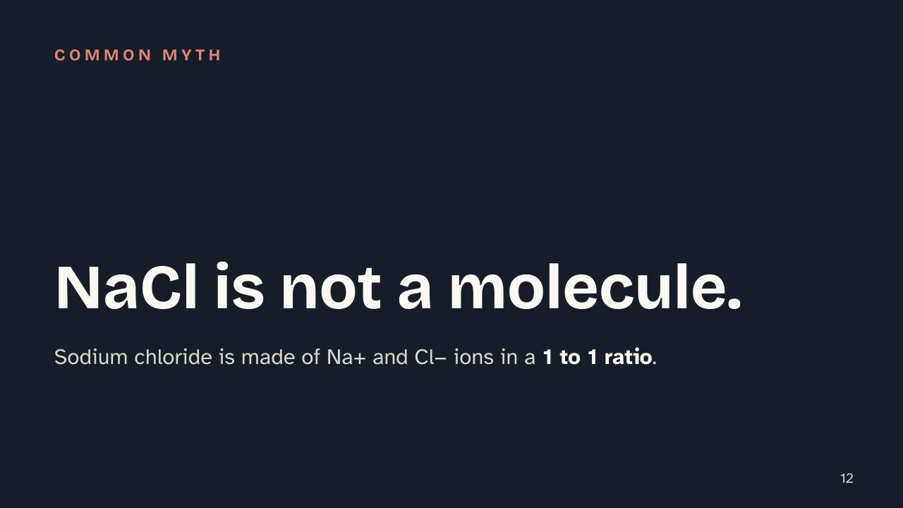 Slide 12 of the presentation on Chemical Formula: NaCl is not a molecule.