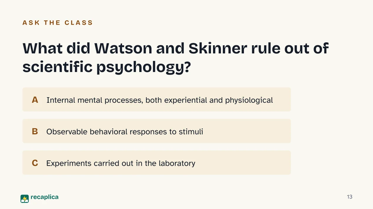 Slide 13 of the presentation on Cognitivism: What did Watson and Skinner rule out of scientific psychology?