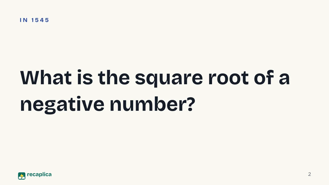 Slide 2 of the presentation on Complex Numbers: What is the square root of a negative number?