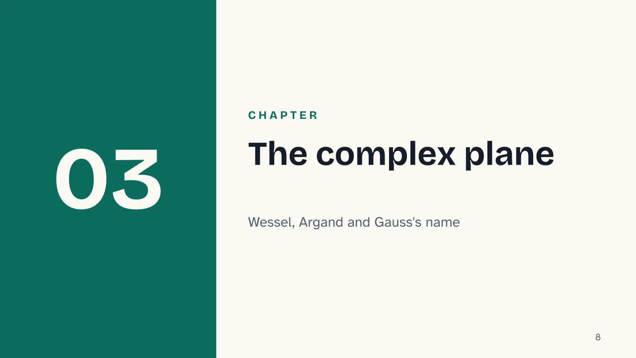 Slide 8 of the presentation on Complex Numbers: Chapter 03: The complex plane