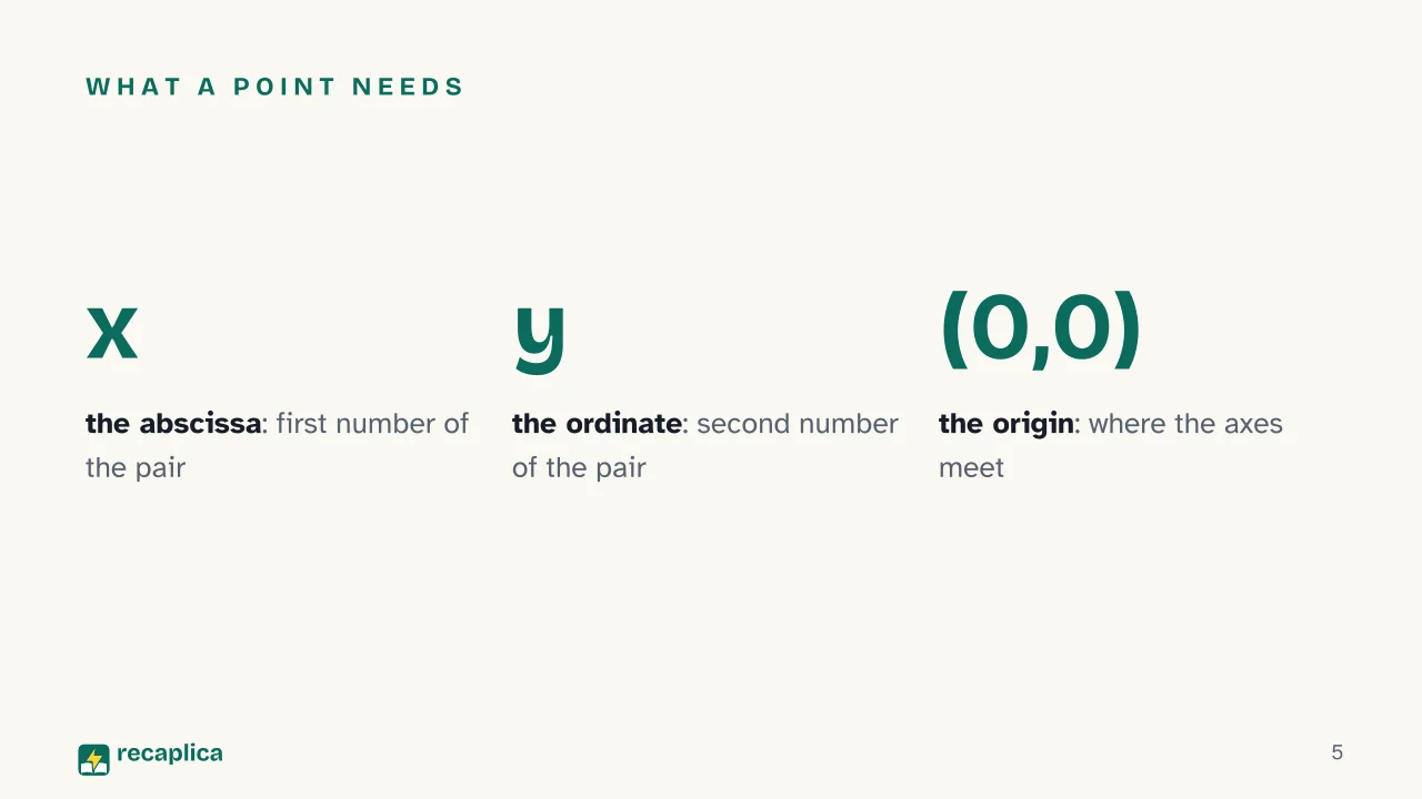 Slide 5 of the presentation on Coordinate Plane: What a point needs
