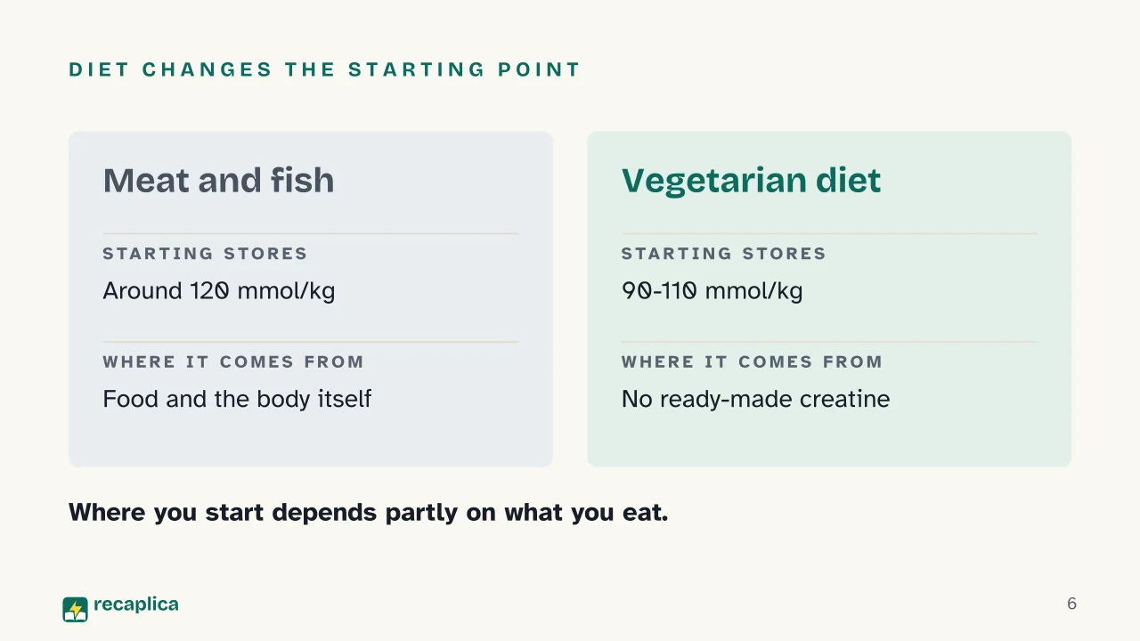 Slide 6 of the presentation on Creatine: Diet changes the starting point