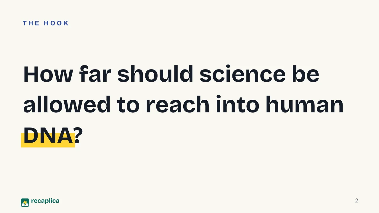 Slide 2 of the presentation on CRISPR: How far should science be allowed to reach into human DNA?