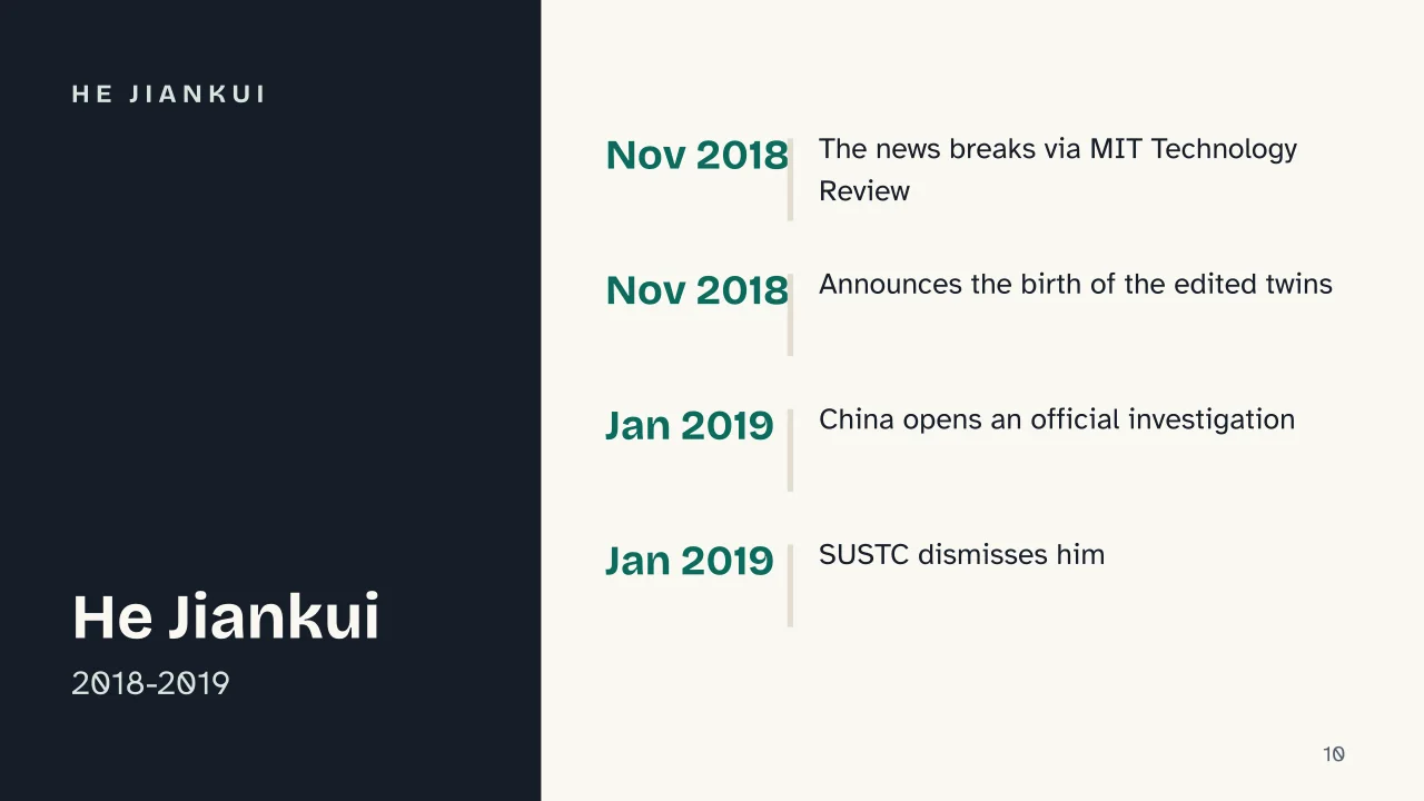 Slide 10 of the presentation on CRISPR: He Jiankui