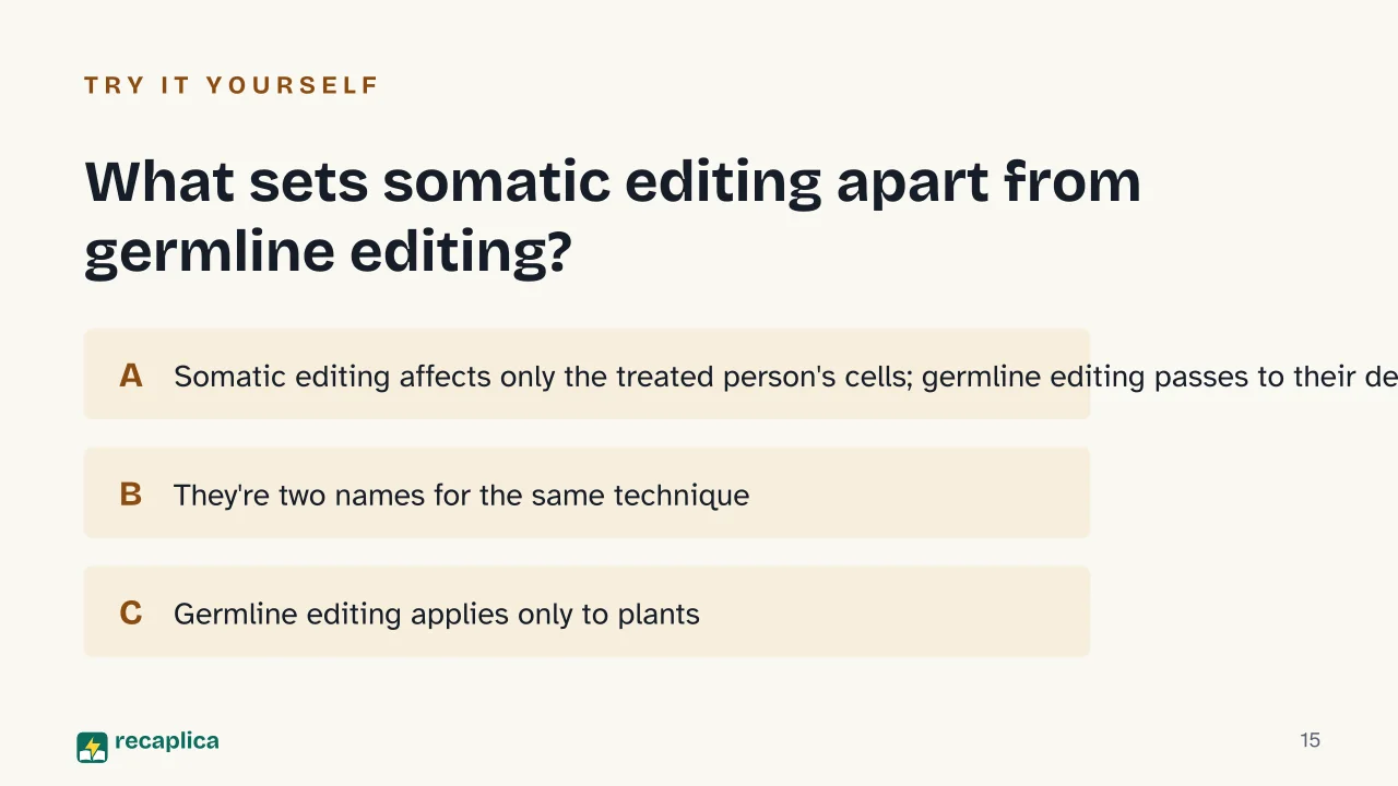 Slide 15 of the presentation on CRISPR: What sets somatic editing apart from germline editing?