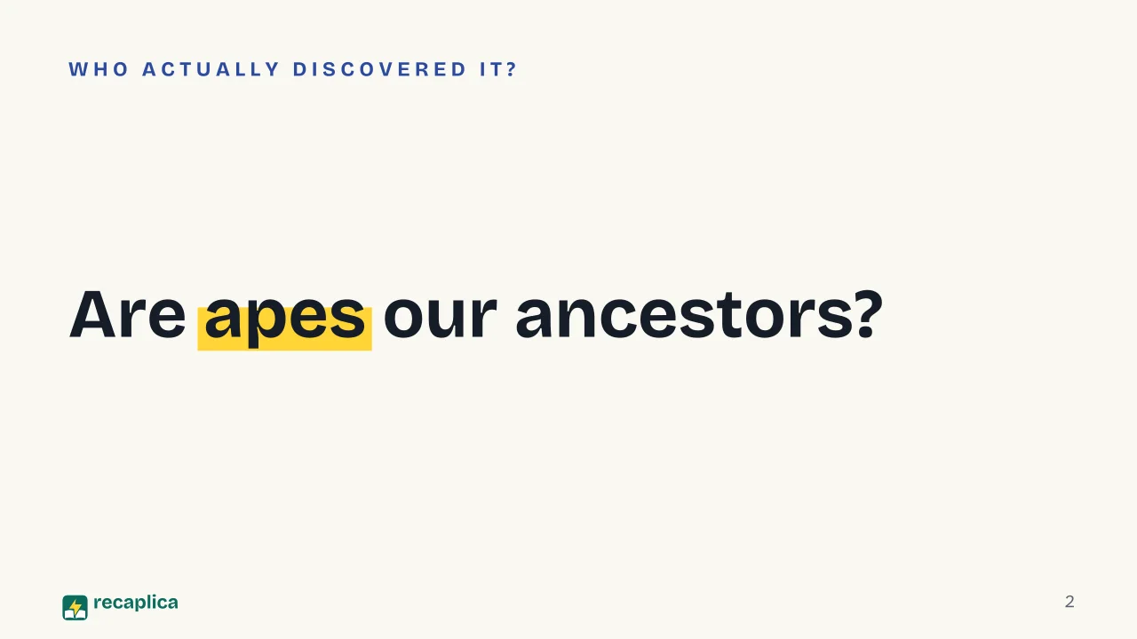 Slide 2 of the presentation on Darwin's Theory of Evolution: Are apes our ancestors?
