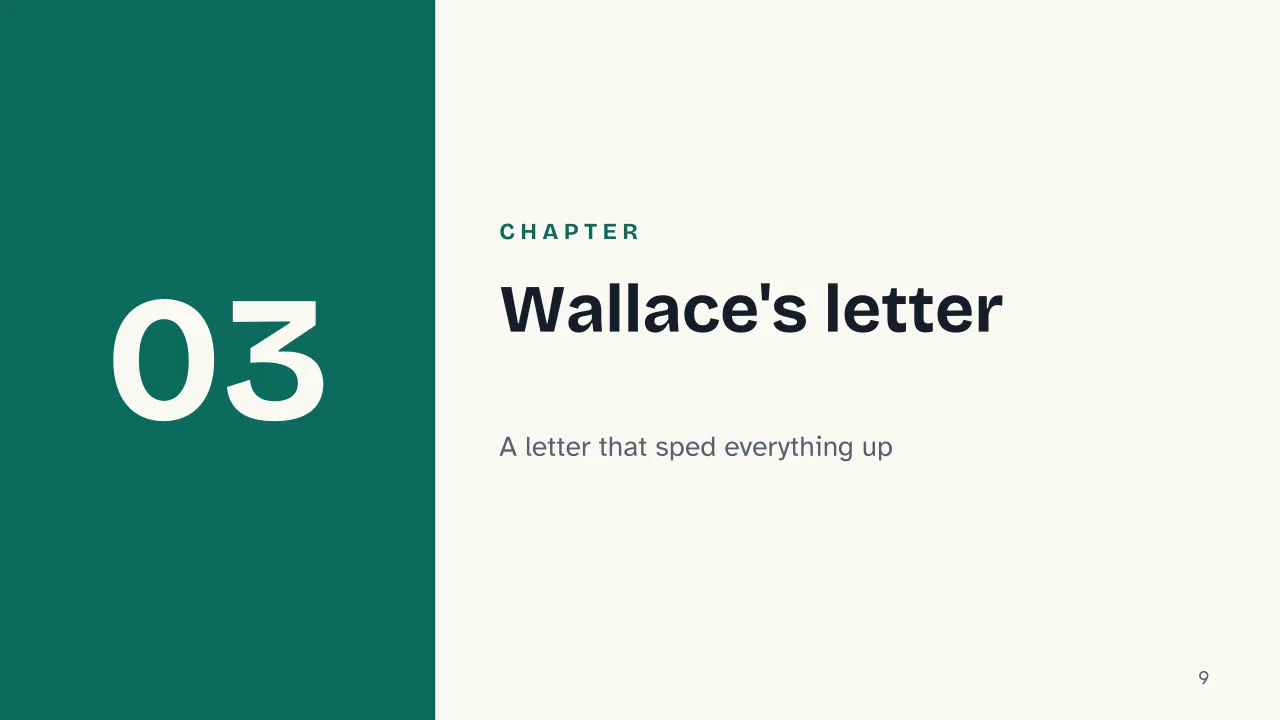 Slide 9 of the presentation on Darwin's Theory of Evolution: Chapter 03: Wallace's letter