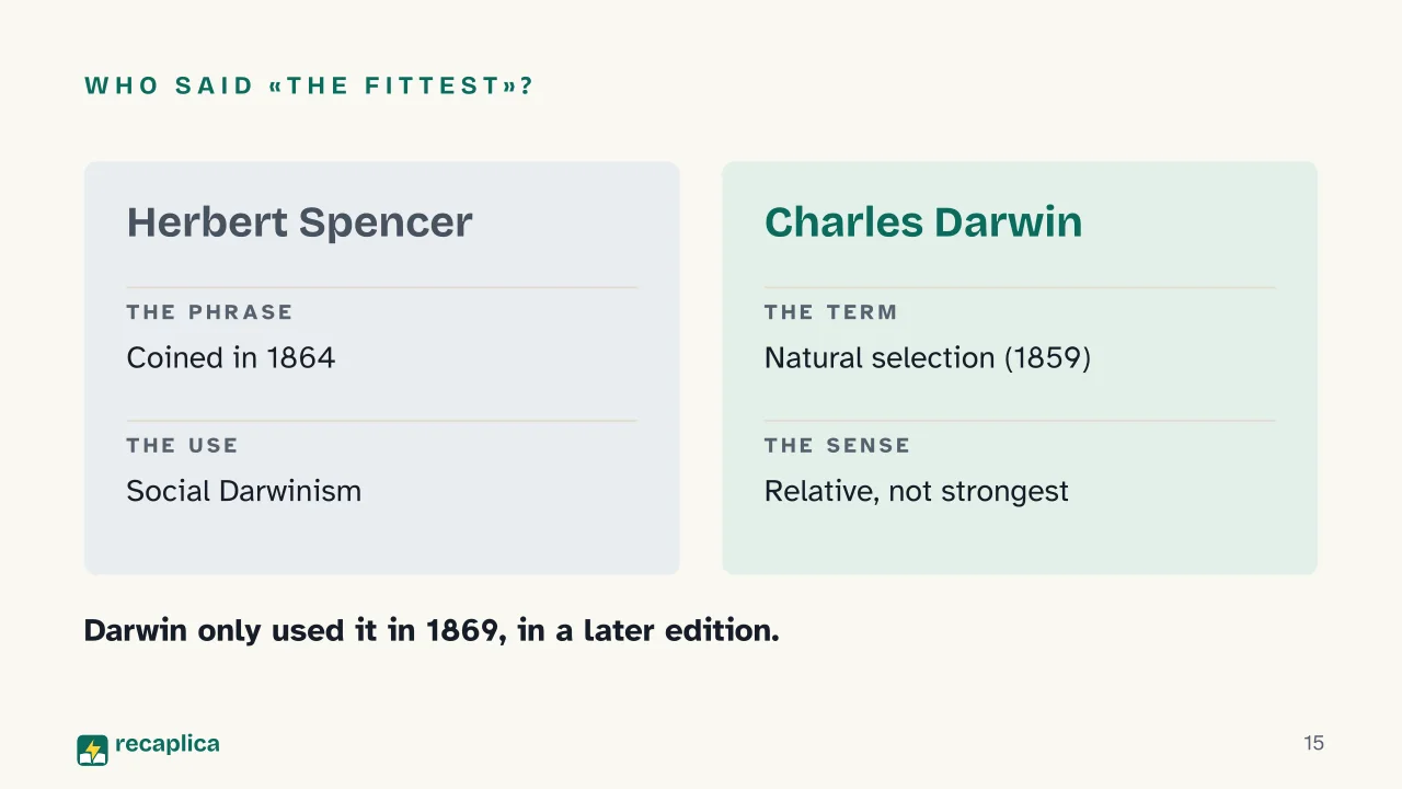 Slide 15 of the presentation on Darwin's Theory of Evolution: Who said «the fittest»?