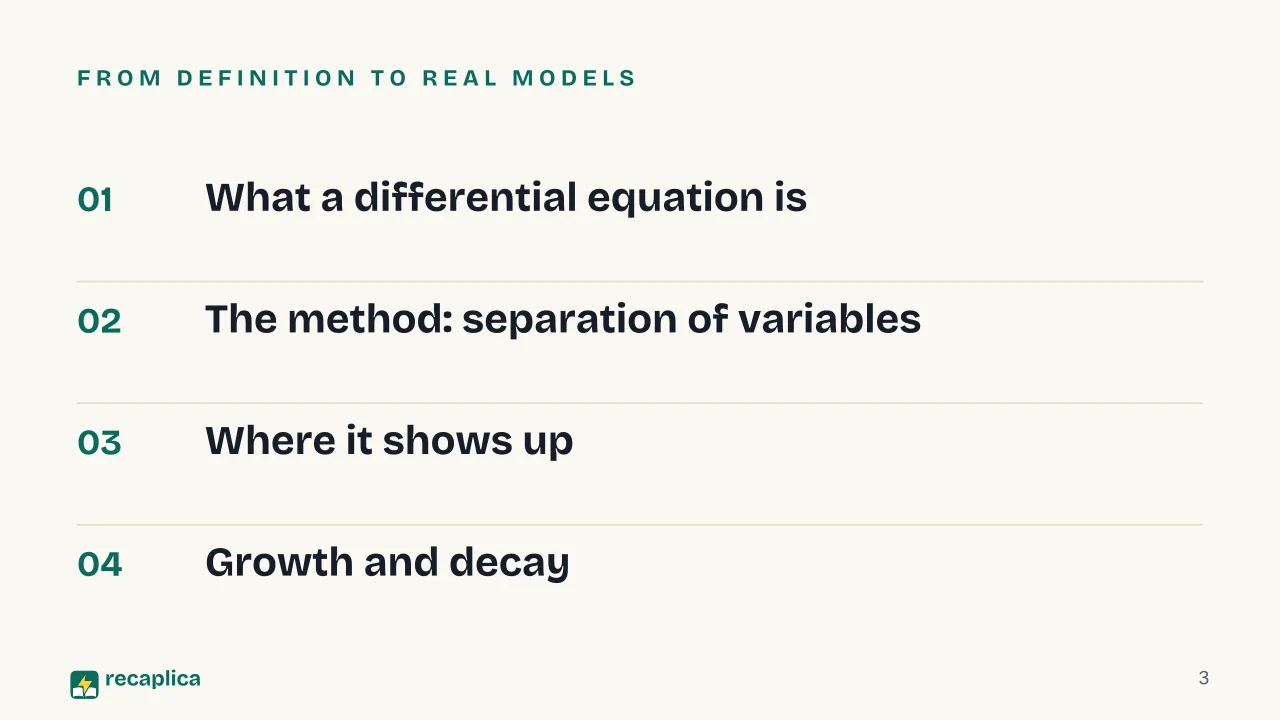 Slide 3 of the presentation on Differential Equations: From definition to real models