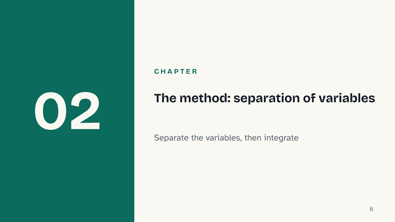 Slide 6 of the presentation on Differential Equations: Chapter 02: The method: separation of variables