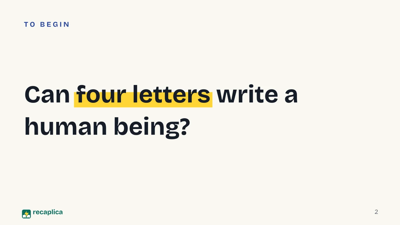 Slide 2 of the presentation on DNA: Can four letters write a human being?