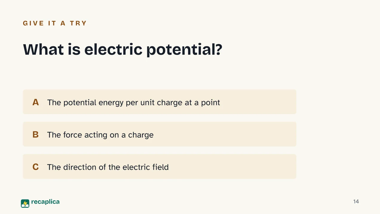 Slide 14 of the presentation on Electric Field: What is electric potential?