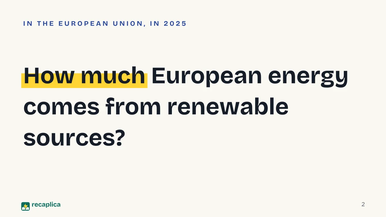 Slide 2 of the presentation on Energy Sustainability: How much European energy comes from renewable sources?