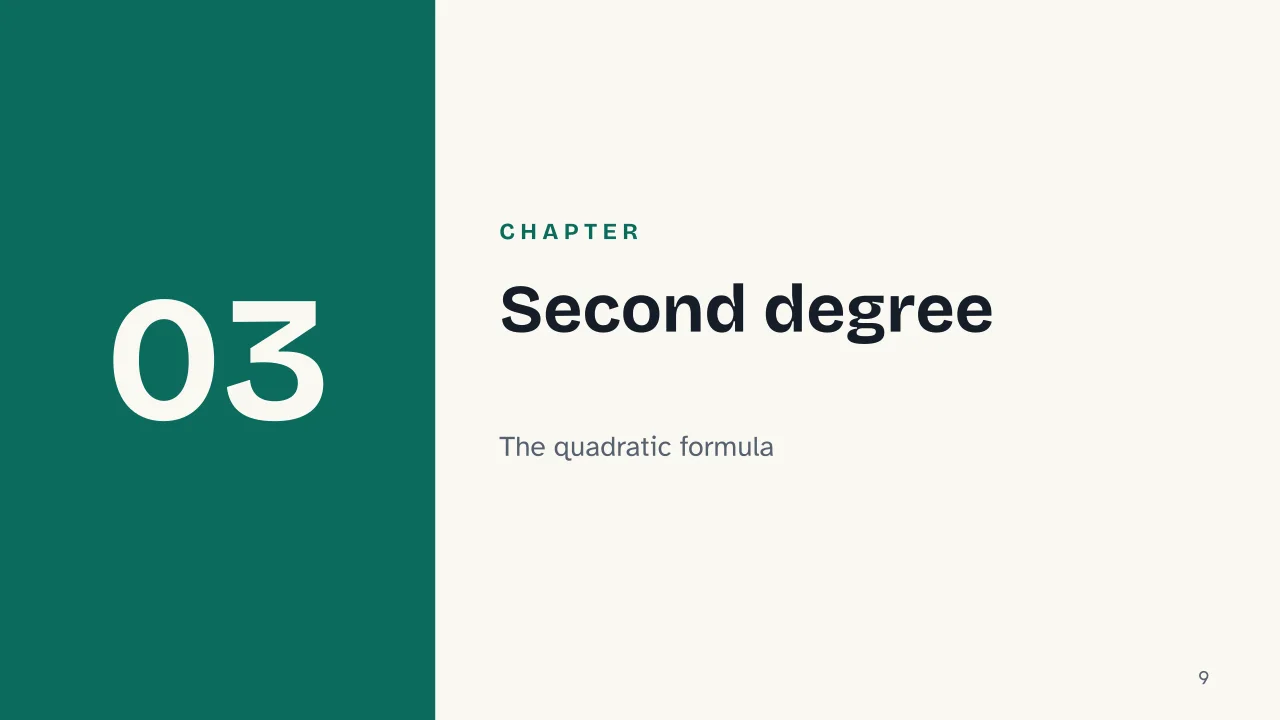 Slide 9 of the presentation on Equation: Chapter 03: Second degree