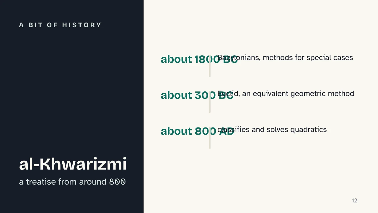 Slide 12 of the presentation on Equation: A bit of history
