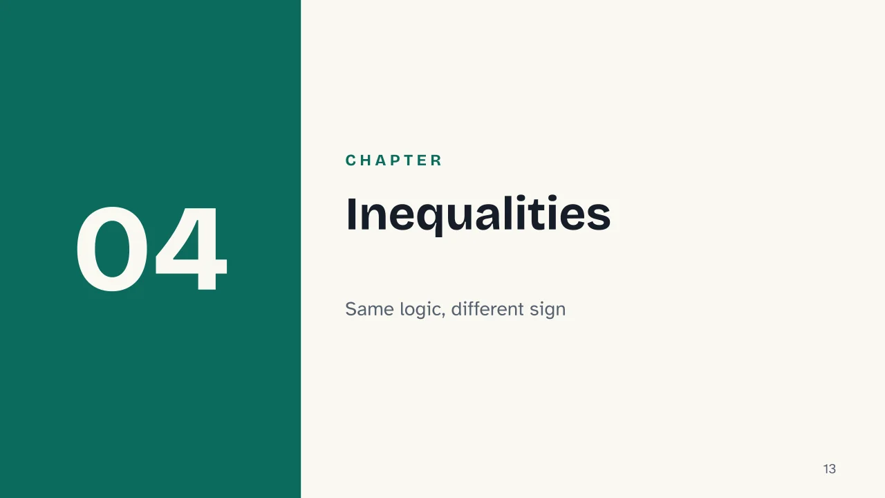 Slide 13 of the presentation on Equation: Chapter 04: Inequalities