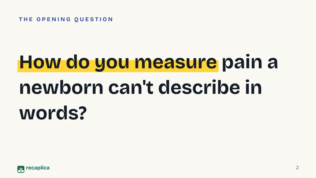 Slide 2 of the presentation on Fentanyl in the NICU: How do you measure pain a newborn can't describe in words?