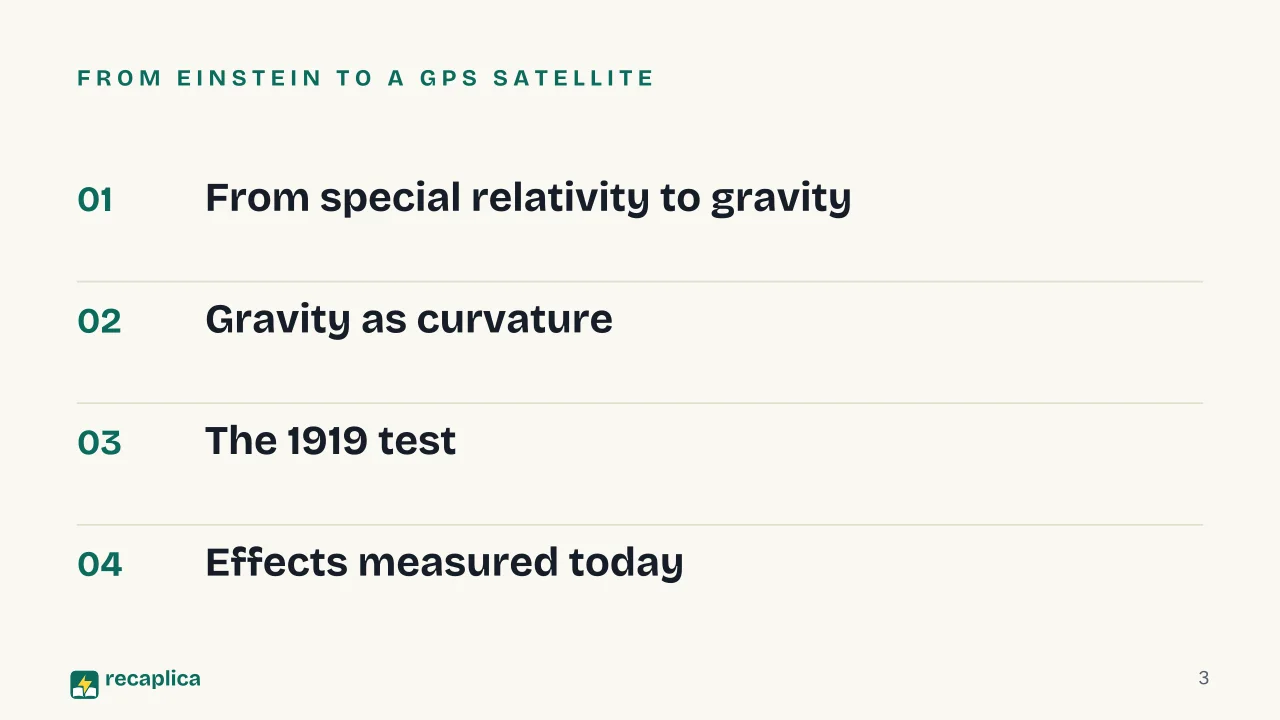 Slide 3 of the presentation on General Relativity: From Einstein to a GPS satellite