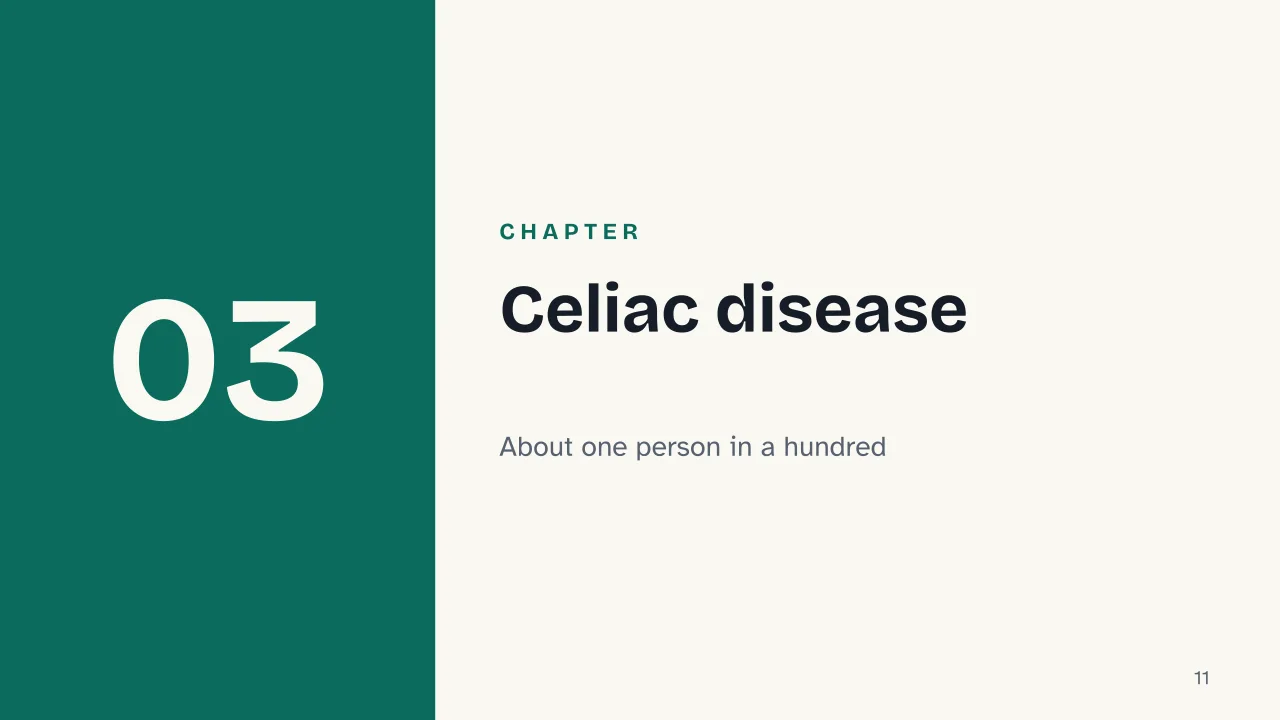 Slide 11 of the presentation on Gluten: Chapter 03: Celiac disease