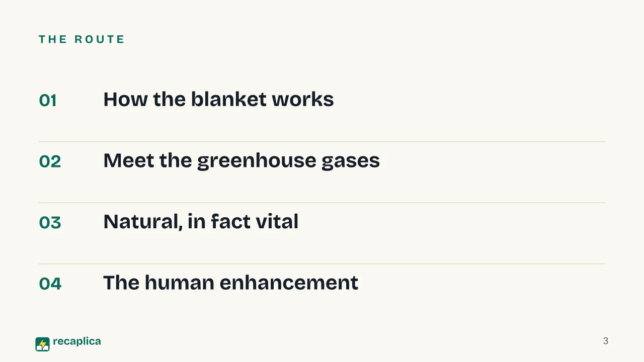 Slide 3 of the presentation on The Greenhouse Effect: The route
