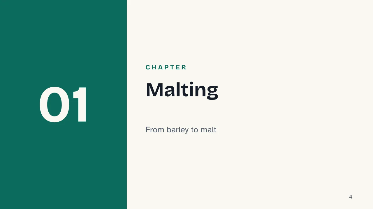 Slide 4 of the presentation on How Beer Is Made: Chapter 01: Malting