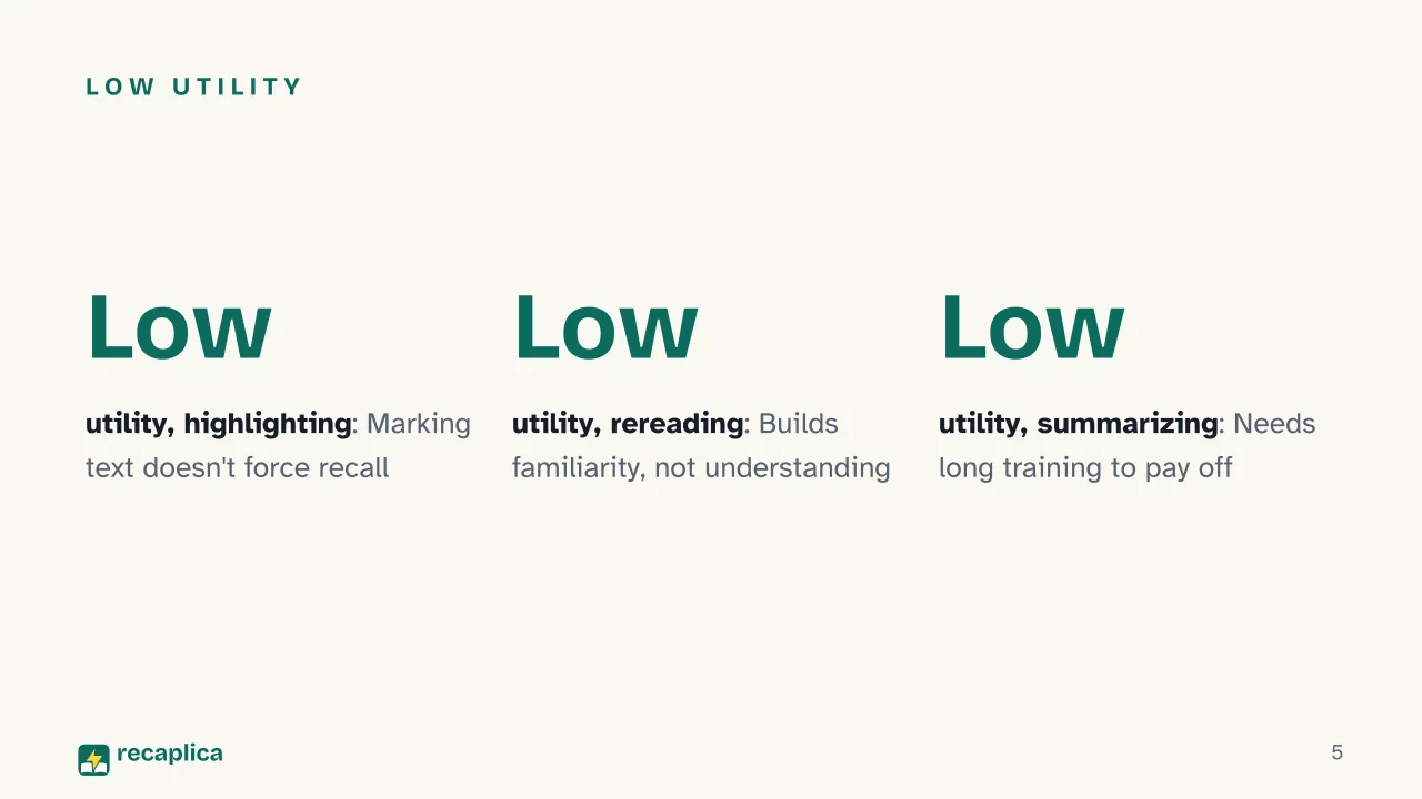 Slide 5 of the presentation on How to Study Effectively: Low utility