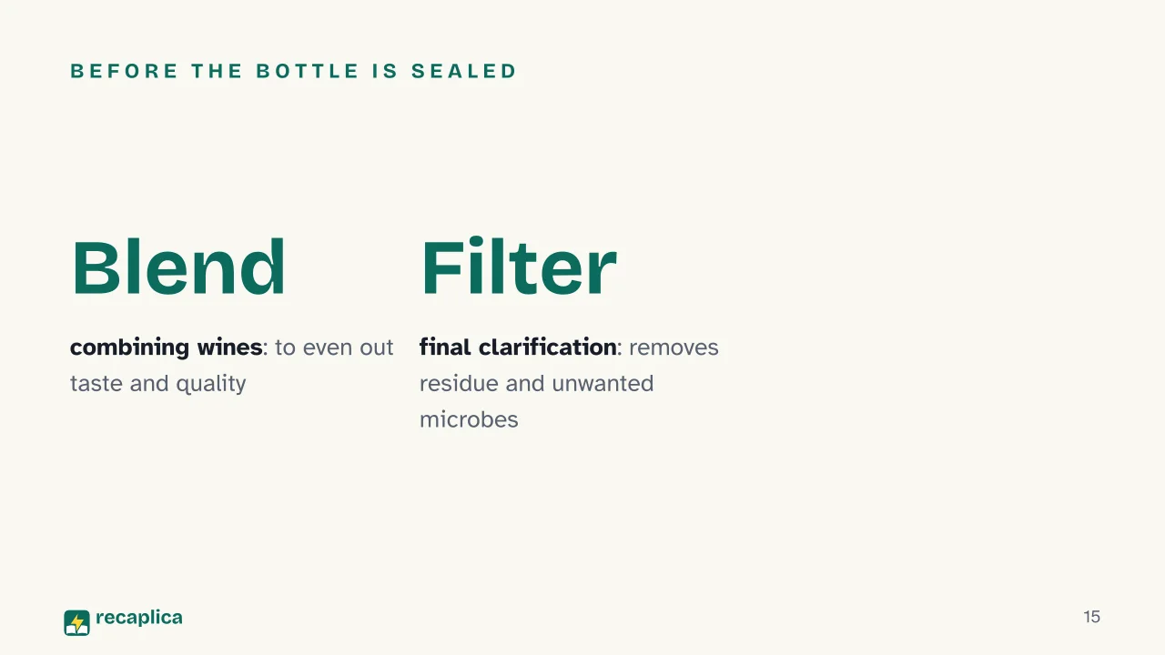 Slide 15 of the presentation on How Wine Is Made: Before the bottle is sealed
