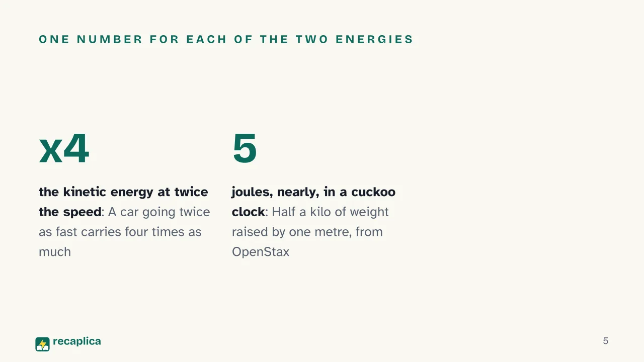 Slide 5 of the presentation on Kinetic and Potential Energy: One number for each of the two energies