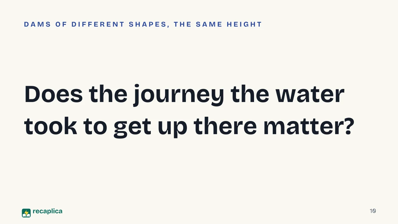 Slide 10 of the presentation on Kinetic and Potential Energy: Does the journey the water took to get up there matter?