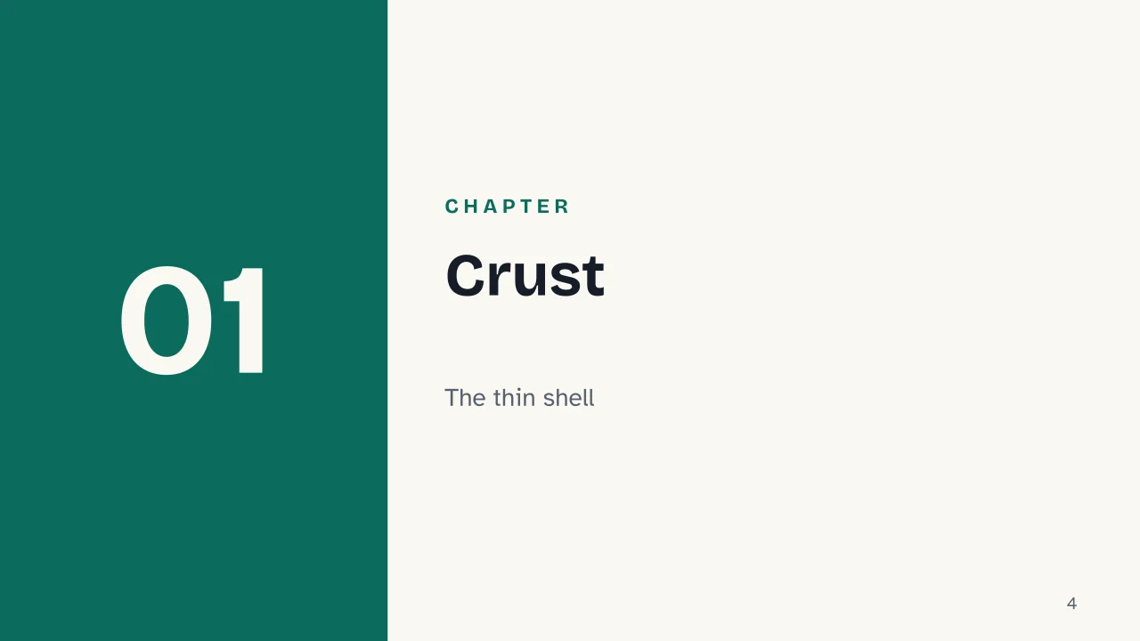 Slide 4 of the presentation on Layers of the Earth: Chapter 01: Crust