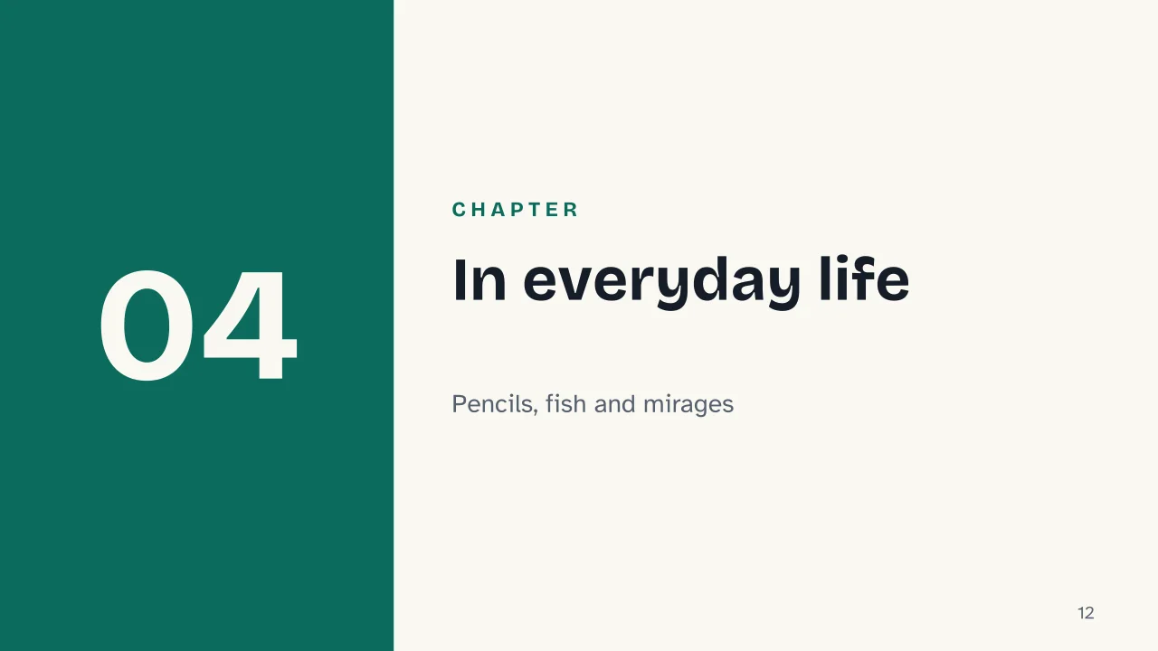 Slide 12 of the presentation on Light Refraction: Chapter 04: In everyday life