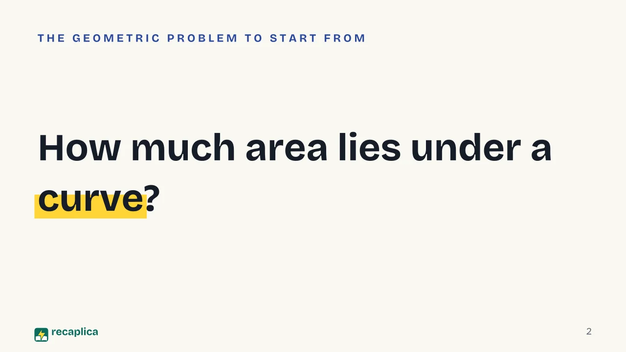 Slide 2 of the presentation on Integrals: How much area lies under a curve?