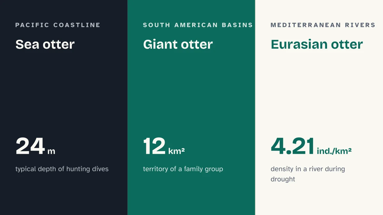 Slide 7 of the presentation on Otters: Sea otter · Giant otter · Eurasian otter