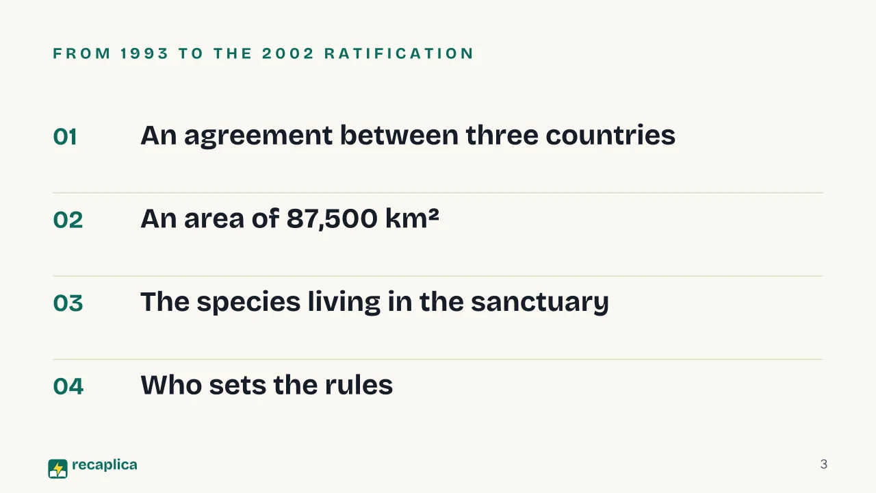 Slide 3 of the presentation on Pelagos Sanctuary: From 1993 to the 2002 ratification