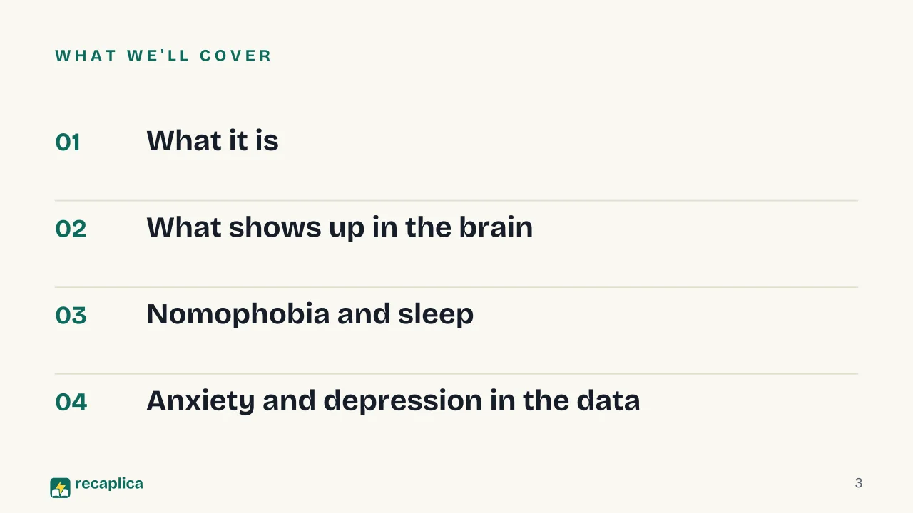 Slide 3 of the presentation on Phone Addiction: What we'll cover