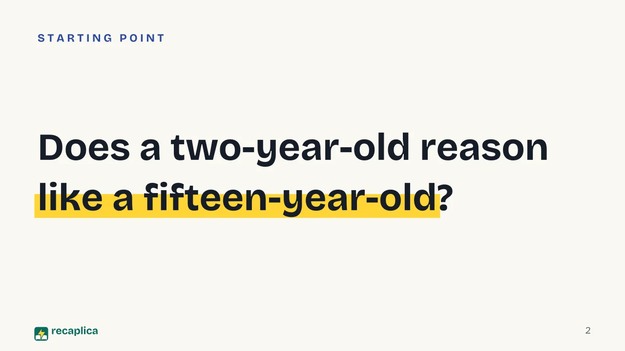 Slide 2 of the presentation on Piaget's Stages of Cognitive Development: Does a two-year-old reason like a fifteen-year-old?