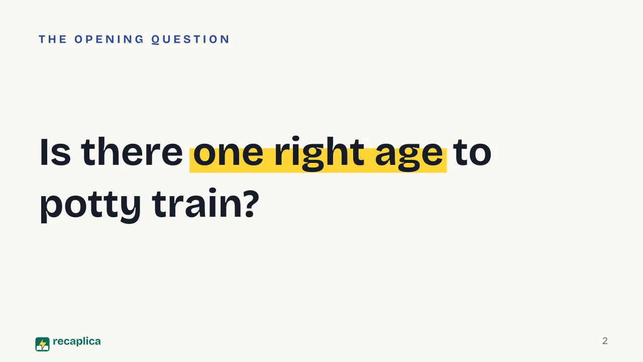 Slide 2 of the presentation on Potty Training: Is there one right age to potty train?